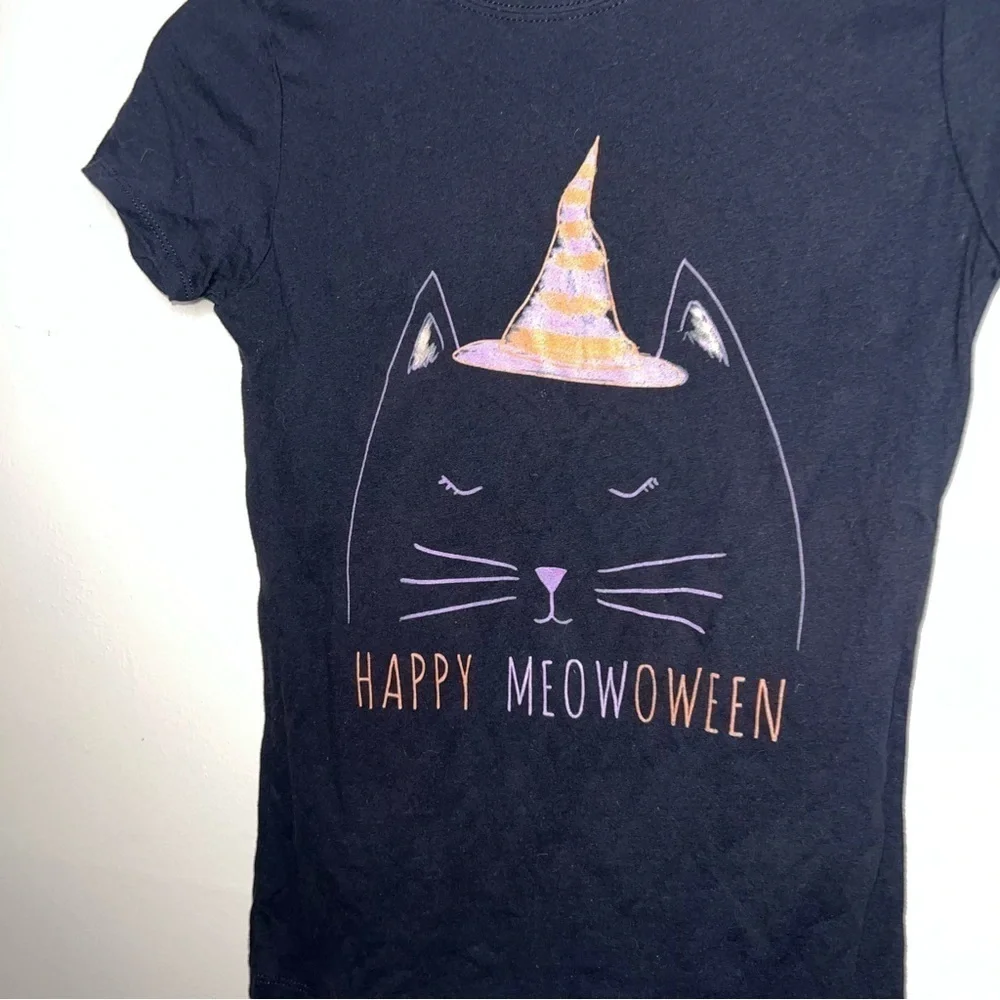 3/$25 🍄 Fifth Sun Black 'Happy Meowoween' Cat Tee Girls NWT Size XL 14-16